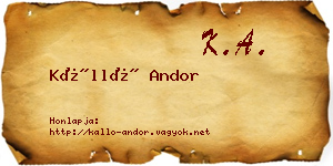 Kálló Andor névjegykártya